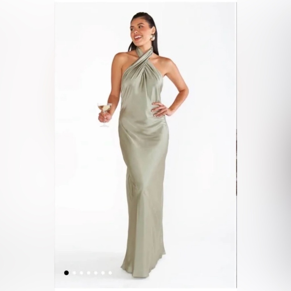 Show me your mumu, Jasmine halter bridesmaid dress. Moss green